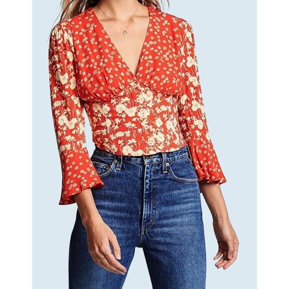 Free People Boho Peasant Bell Sleeve Blouse Size XS - Picture 1 of 7